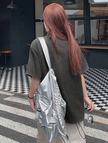 DAZY Women's Summer Colorblock Polo Collar Loose Short Sleeve Casual Collegiate Style T-Shirt With Letter Embroidery