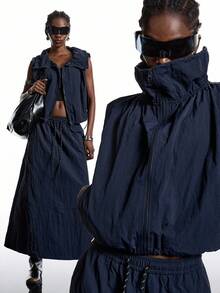 LYSMO 女士纯色拉链休闲无袖薄夹克