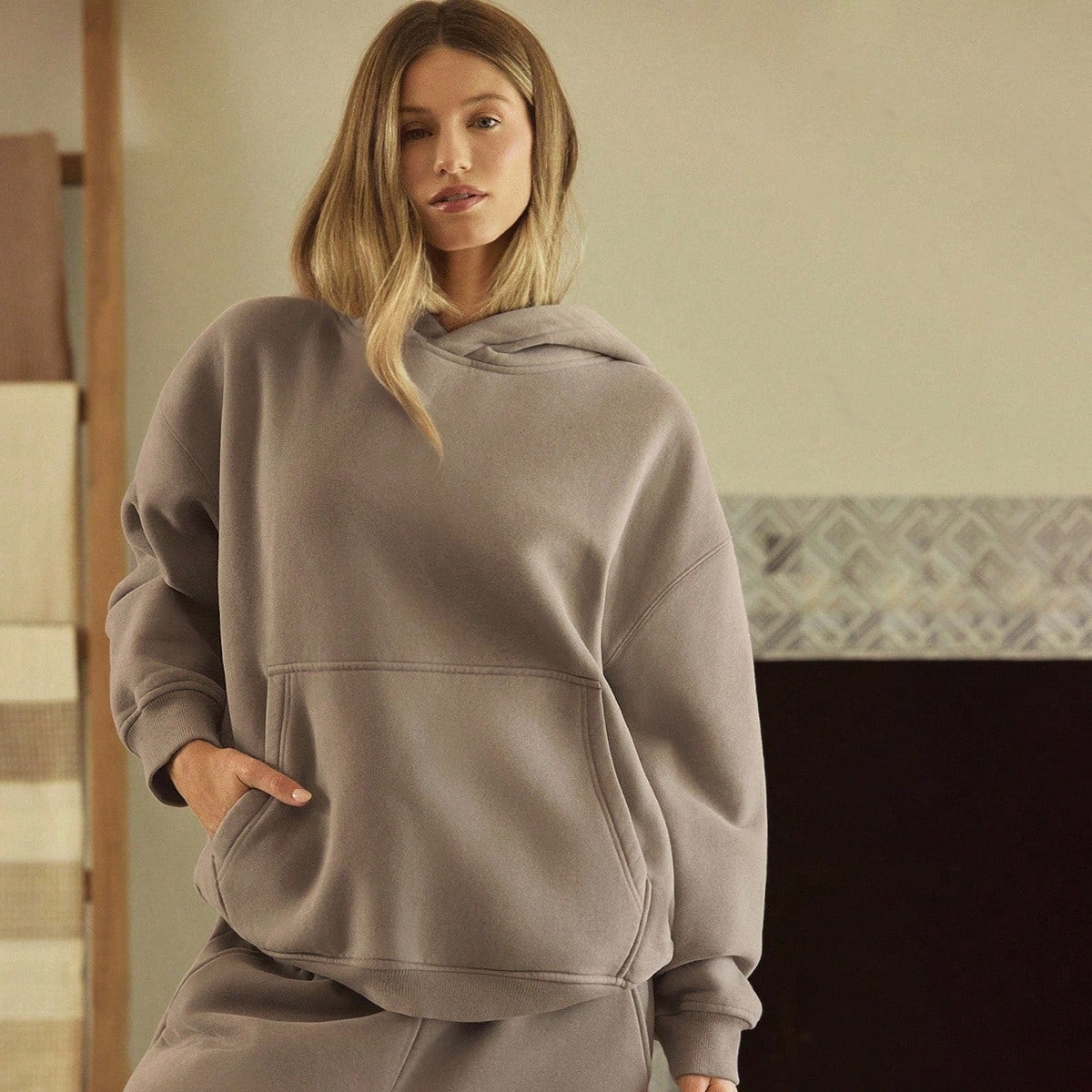 Sudadera con capucha de felpa pesada y sobredimensionada con bolsillo, térmica y cálida para el invierno