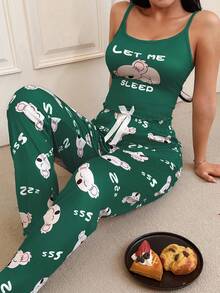 SHEIN 2件套可爱考拉印花吊带背心和裤子睡衣套装 - 彩色 - 查看 4
