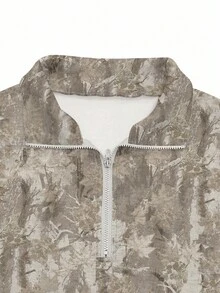 Lalippa Áo sweatshirt nữ dáng rộng, cổ đứng, khóa kéo nửa thân, in họa tiết toàn thân, kiểu dáng thường ngày, thích hợp mặc nhà. - Nhiều màu - Xem 5