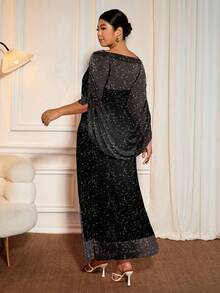 Allurite Abito aderente da donna elegante con decorazione in rete metallica nera di taglia curvy - nero - Visualizzare 2