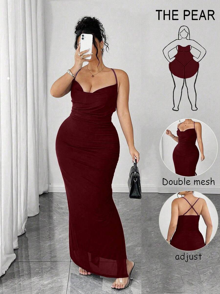 Cravure Halloween Plus Size Women's Vintage Sexy Mesh High Slit Drawstring Dress