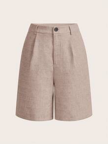 Ellevyn 女士纯色 V 领无袖时尚前扣优雅背心和短裤通勤办公室风格套装 - 粉色 - 查看 6