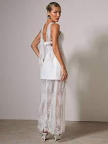 COSMINA Women's Fashionable Elegant Lace Patchwork Dress - White - View 5