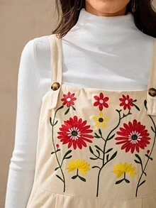 Wildy 美式乡村西式休闲绣花工装裤秋冬新款街头时尚牛仔连衣裙女装女西部连衣裙碎花贴花连衣裙复古女装 - 白色 - 查看 7