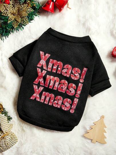 PETSIN 1pc Pet Christmas Letter Pattern Fleece Sweatshirt
