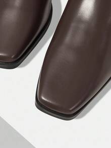 MOTF 女式复古方头PU皮革中筒靴 - 棕色 - 查看 9