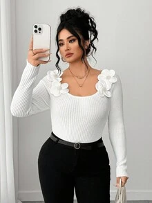 Elenzga كنزة صوفية تريكو أنيقة وعملية ذات طبعة زهرية للمقاسات الكبيرة