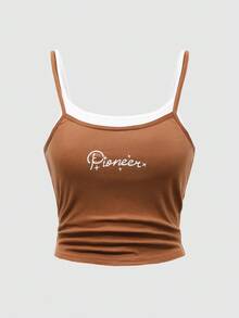 2 件套青少年女孩休闲时尚街头字母印花二合一舒适打底上衣，夏季 - 彩色 - 查看 3