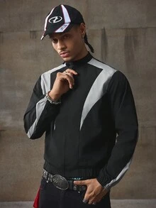 AXEPEAK Men's Contrast Color Casual Long Sleeve Jacket, Fall, Winter - Black - View 6