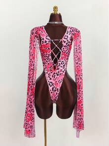 Amplova 女士豹纹深V领长袖连体衣猎豹印花 - 彩色 - 查看 5
