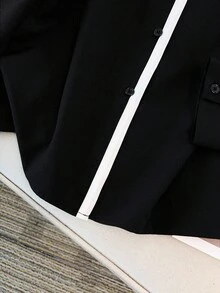 EMERY ROSE 大码女式法式长袖衬衫，初秋专业工作服衬衫 - 黑與白 - 查看 4