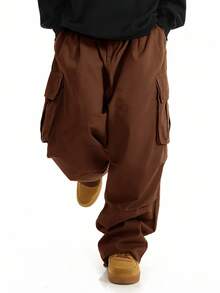 Manfinity Roghcode Loose Men's Flap Pocket Side Drawstring Waist Cargo Pants, For Fall - Rust Brown - View 3