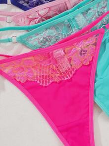 SHEIN 5 pièces/set Culottes tanga en dentelle confortables pour femmes