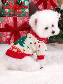 PETSIN 1pc Cat Dog Universal Pet Clothes Christmas Tree Pattern Raglan Sleeves Christmas Sweater - suit color - View 5