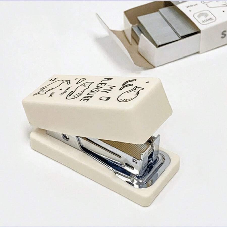 1套可爱迷你订书机套装，手持式和便携式，返校，返校，学校用品 - 白色 - 查看 1