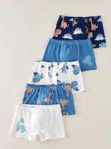 5pcs/Pack Boys' Dinosaur Print Basic Comfortable Soft Breathable Briefs Underwear Fall Winter