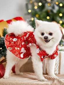 PETSIN 1 Cute Christmas Printed Red Dress Princess Dress Pet Bubble Sleeve Skirt