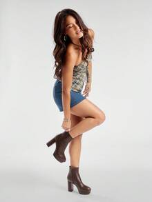 Solezae Botas Femininas Casuais De Salto Bloco Com Plataforma E Zíper - Castanho - Ver 4