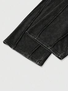 ROMWE MEN Men's Drawstring Waist Pockets Wide Leg Loose Casual Sweatpants - Black - View 4