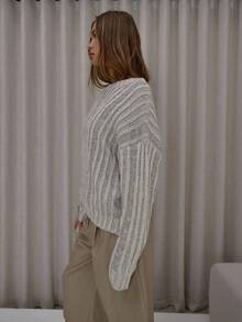 MUSERA Oversized Contrast Rib Crewneck Knit Jumper Classy Cute Sexy Streetwear Fall Autumn Night Out Winter Evening Party Elegant  New Year - Multicolor - View 4