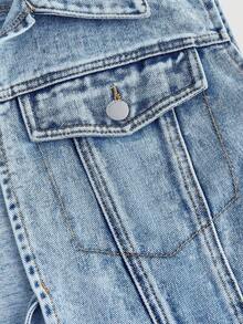 SHEIN MOD Plus Size Women Casual Versatile Front Tie Denim Vest Jacket - Blue - View 3