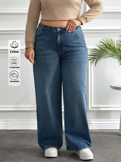 EURMUSE Plus High Waist Casual Straight Jean Loose Jeans Wide Leg Jeans Baggy Jeans Plus Size Wide Leg Jeans Baggy Jeans Y2k