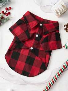 PETSIN Christmas Red & Black Plaid Print Pet Shirt - Multicolor - View 10