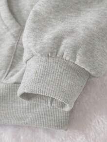 SHEIN 女士休闲印花抓绒落肩卫衣 - 淺灰色 - 查看 3