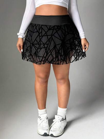 Rhythm Era Plus Size Mesh Patchwork Geometric Print Sports Mini Skirt Plus Size Skort Skort Plus Size Women Plus Size Tennis Skirt Curve Skort Plus Size Yoga Shorts