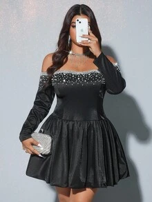 Viva Relle Vestido de manga larga con decoración de burbujas, de moda, versátil y con un ambiente romántico de vacaciones, talla grande - Negro - Ver 6