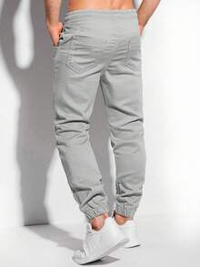 Manfinity Homme Pantalones largos con cintura con cordón y bolsillos en ángulo para hombres, para el otoño - Gris Claro - Ver 2