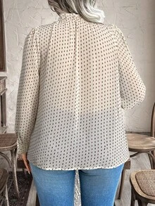 EMERY ROSE Plus Size Women Elegant Floral Print Frill Trim Blouse - Brown - View 2