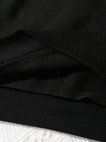 EMERY ROSE Plus Size Women's Solid Color Casual Sweatshirt, Autumn/Winter - Black - View 5