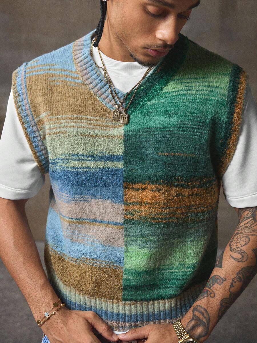 AXEPEAK Gilet smanicato in maglia colorata da uomo, autunno inverno