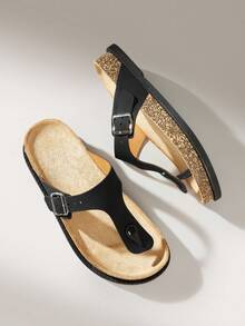 Solecia 男士带扣休闲人字拖 - 黑色 - 查看 2