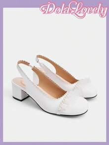 Women's Round Toe Cute Comfortable Chunky Heel Mary Jane Flats - White - View 7