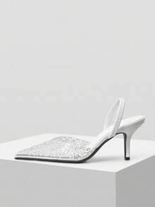 MOTF Tacones de aguja con malla y strass para mujer, ideales para fiestas, adecuados para Halloween - Blanco - Ver 3