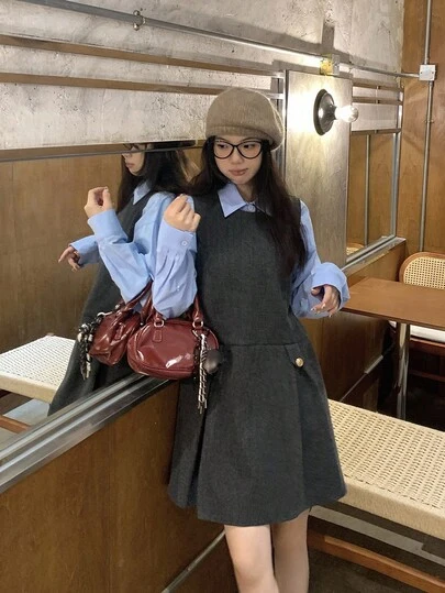 DAZY 女士纯色韩版休闲中长款羊毛连衣裙