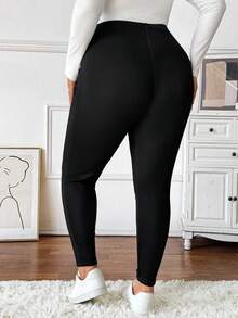 Plussiva Plus Size Maternity Bottoms, Solid Color, Casual, Comfortable, Stretchy, Slim Fit - Multicolor - View 2