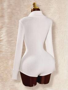 Amplova 女式纯色长袖单排扣休闲翻领连体裤白色连体衣女式白色连体衣女式紧身衣 - 白色 - 查看 7