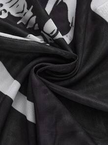 ROMWE Halloween Gothic Skeleton Flocked Sexy Sheer Mini Dress For Women - Black - View 4