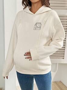 SHEIN Autumn And Winter Maternity Casual Hooded Drop Shoulder Long Sleeve Fleece Sweatshirt, Autumn/Winter Maternity Sweatshirts Maternity Hoodies Nursing Hoodies Breastfeeding Hoodies Pregnancy Clothes