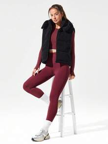 GLOWMODE 28" FeatherFit™-Warm High Waist Leggings With Side Pockets Low Impact Yoga Pilates Daily Autumn Winter - Burgundy - View 7