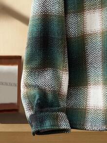 Manfinity NXTstreet 男士休闲长袖格子外套，绿色，Old Money，秋季，冬季 - 綠色 - 查看 4