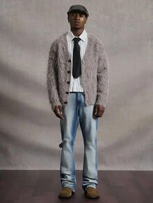 PAVTROS Manfinity Streetrush Men's Casual Button-Up Fuzzy Knit Cardigan ...