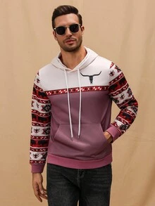 Manfinity Nomadique Men's Vintage Style Patchwork Long Sleeve Hoodie, Husband,Going Out, Casual, Graphic, Color Block Hoodies, Fall Winter
