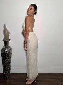 Andrea Bello Đầm midi/dài không tay cổ tròn màu trơn cho nữ - trắng - Xem 7