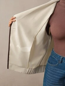 Modelyn Damen Alltagsjacke mit Kontrast-Doppelreiher-Kragen und Kontrast-Silhouette im europäischen Street-Style, Regular Fit